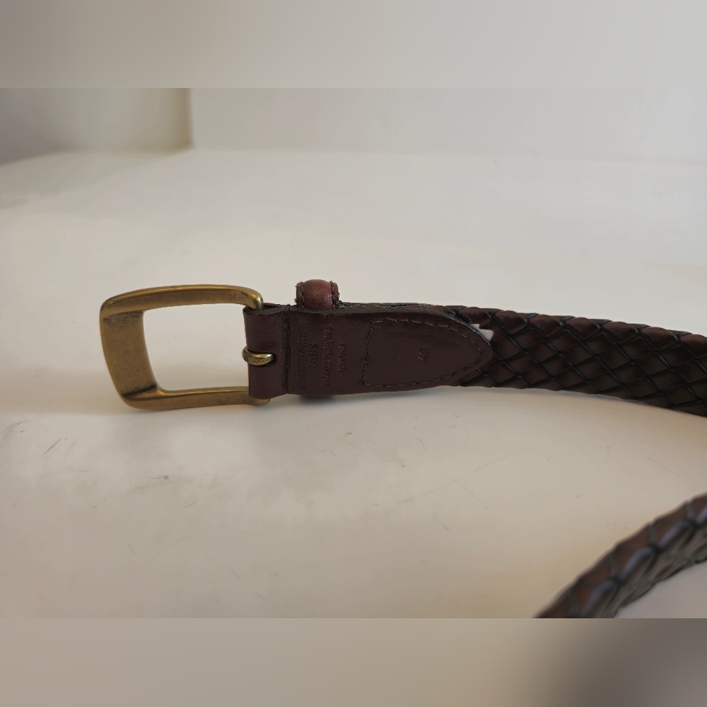 Men's Genuine Leather Braided Brown Belt Bonded Lacing  Brass Buckle Size 40 - Picture 4 of 15